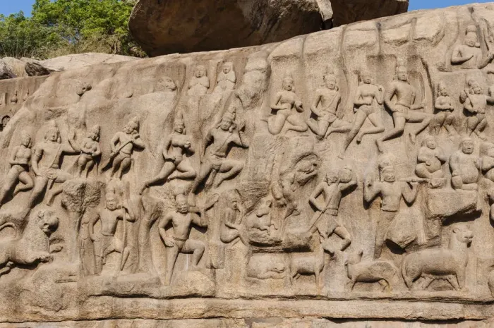 Framed Print : Bas-relief Descent of the Ganges, Mahabalipuram, Mamallapuram, Tamil Nadu, Kanchipuram, India
