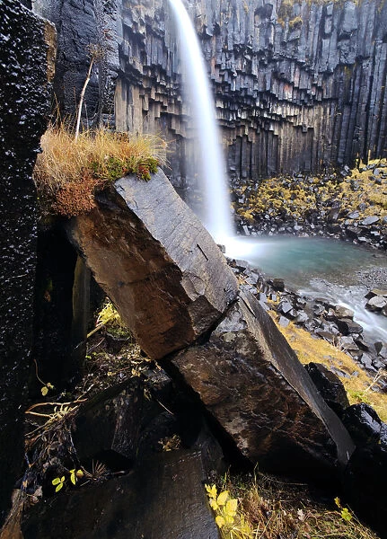 Basalt column and waterfall