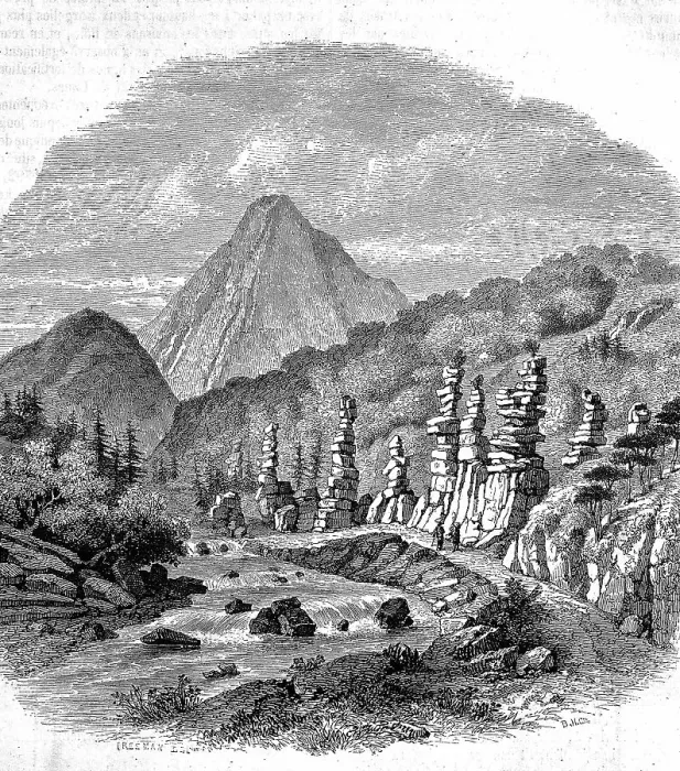 Framed Print : Basalt columns in the area of the mountains of Wonoga, mouse (Mus), Japan, Historical, digitally restored reproduction of an original from the 19th century Framed Print : Basalt columns in the area of the mountains of Wonoga, mouse (Mus), Japan, Historical, digitally restored reproduction of an original from the 19th century
