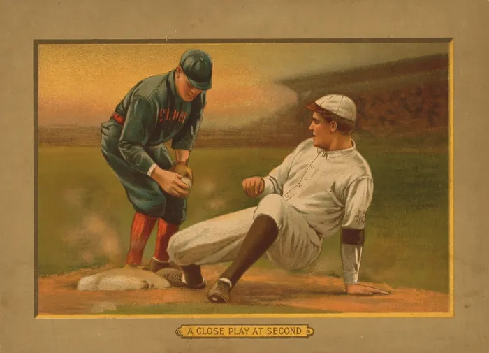 Framed Print : Baseball Card Titled A Close Play At Second Framed Print : Baseball Card Titled A Close Play At Second