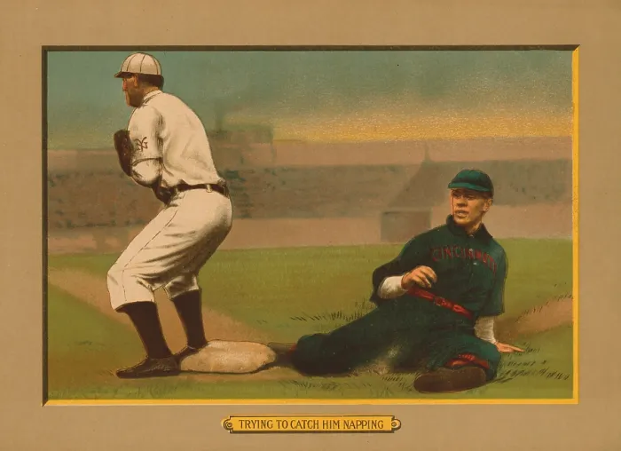 Framed Print : Baseball Card Titled Trying to Catch Him Napping Framed Print : Baseball Card Titled Trying to Catch Him Napping