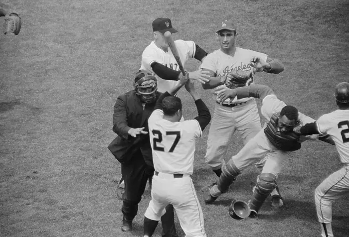 Framed Print : Baseball Coach and Players Try to Break up Fight Framed Print : Baseball Coach and Players Try to Break up Fight