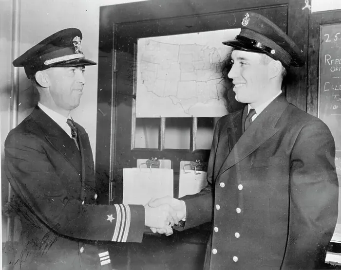 Framed Print : Baseball Favorite Robert W. Feller Being Greeted as Navy Man Framed Print : Baseball Favorite Robert W. Feller Being Greeted as Navy Man