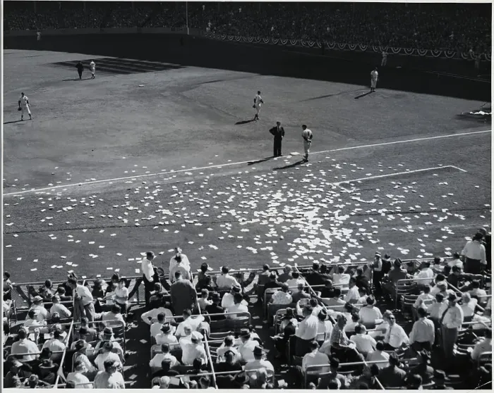 Framed Print : Baseball Field Littered With Papers