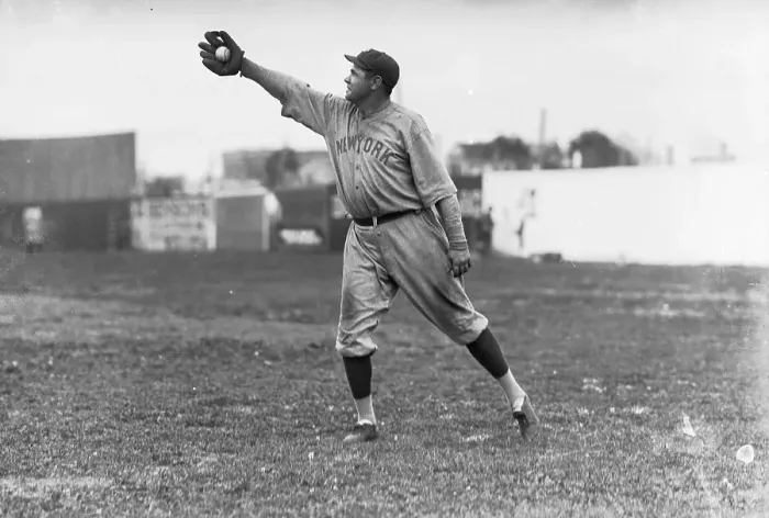 Framed Print : Baseball Great Babe Ruth Reaching for Catch