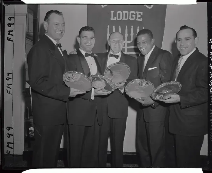 Framed Print : Baseball Greats Holding B'nai B'rith Awards Framed Print : Baseball Greats Holding B'nai B'rith Awards