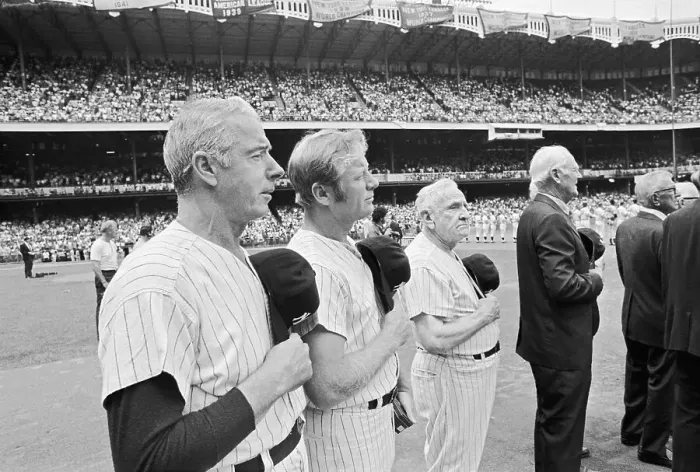 Framed Print : Baseball Greats During National Anthem at Yankee Stadium Framed Print : Baseball Greats During National Anthem at Yankee Stadium