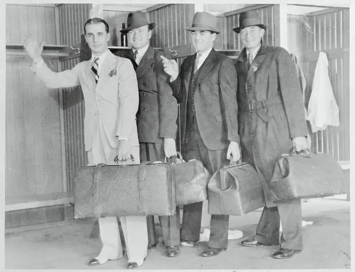 Framed Print : Baseball Greats Traveling With Their Luggage