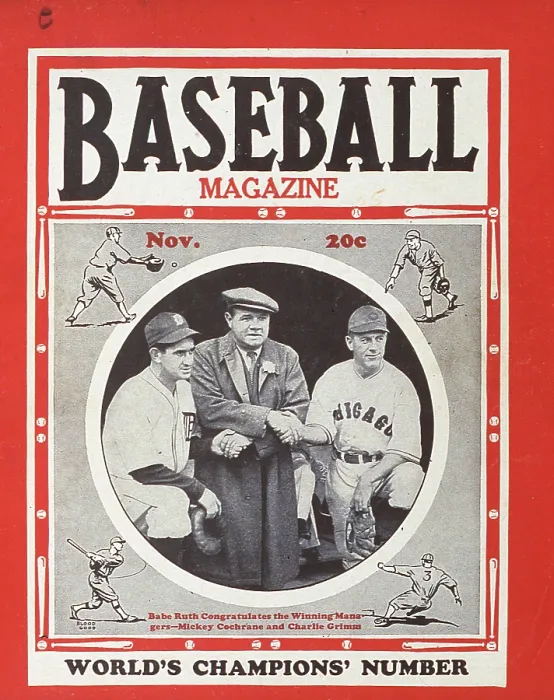 Framed Print : Baseball Magazine Cover With Cochrane, Ruth, & Grimm