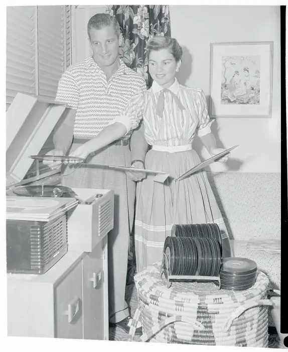 Framed Print : Baseball Player Al Rosen and Wife Enjoying Music at Home Framed Print : Baseball Player Al Rosen and Wife Enjoying Music at Home