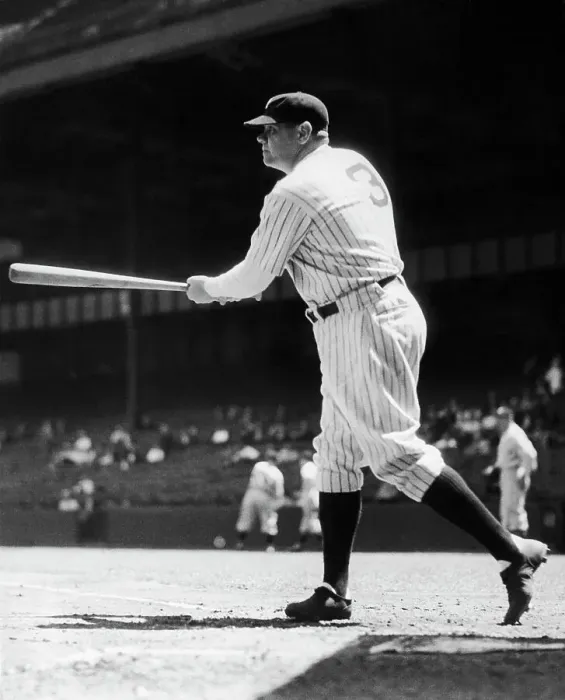 Framed Print : Baseball Player Babe Ruth Swinging at Baseball Framed Print : Baseball Player Babe Ruth Swinging at Baseball