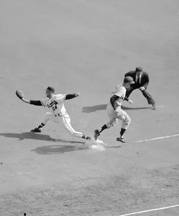 Framed Print : Baseball Player Crossing Base in Time Framed Print : Baseball Player Crossing Base in Time