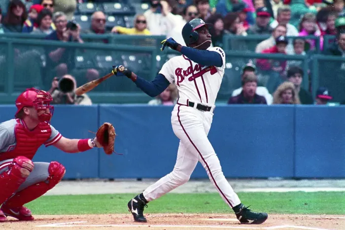 Framed Print : Baseball Player Deion Sanders Slamming Baseball Framed Print : Baseball Player Deion Sanders Slamming Baseball