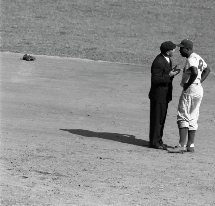 Framed Print : Baseball Player Jackie Robinson Argues with Umpire Framed Print : Baseball Player Jackie Robinson Argues with Umpire