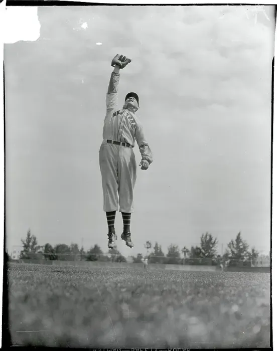 Framed Print : Baseball Player Phil Weintraub Going up for a Catch Framed Print : Baseball Player Phil Weintraub Going up for a Catch
