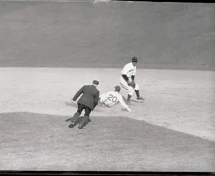 Framed Print : Baseball Player Pie Trynor Sliding into Second BAse Framed Print : Baseball Player Pie Trynor Sliding into Second BAse