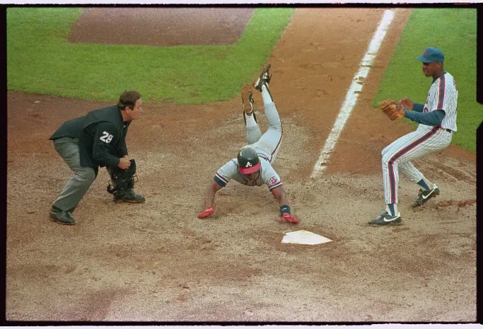 Framed Print : Baseball Player Ron Gant Sliding to Home Base Framed Print : Baseball Player Ron Gant Sliding to Home Base