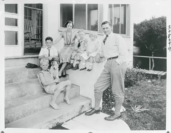 Framed Print : Baseball Player Walter Johnson with Family Outside Home Framed Print : Baseball Player Walter Johnson with Family Outside Home