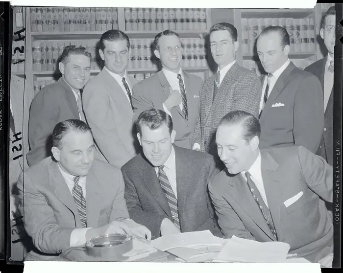Framed Print : Baseball Players at Grievance Meeting with Attorney Framed Print : Baseball Players at Grievance Meeting with Attorney