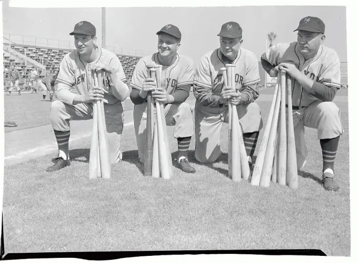 Framed Print : Baseball Players Kneeling with Bats Framed Print : Baseball Players Kneeling with Bats
