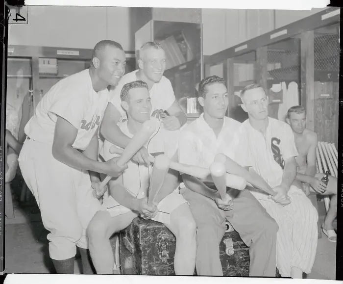 Framed Print : Baseball Players Posing in Cleveland Stadium Framed Print : Baseball Players Posing in Cleveland Stadium