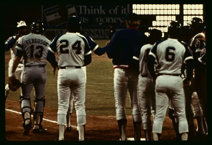 Framed Print : Baseball Players Waiting to Congratulate Hank Aaron on his 715th Home Run Framed Print : Baseball Players Waiting to Congratulate Hank Aaron on his 715th Home Run