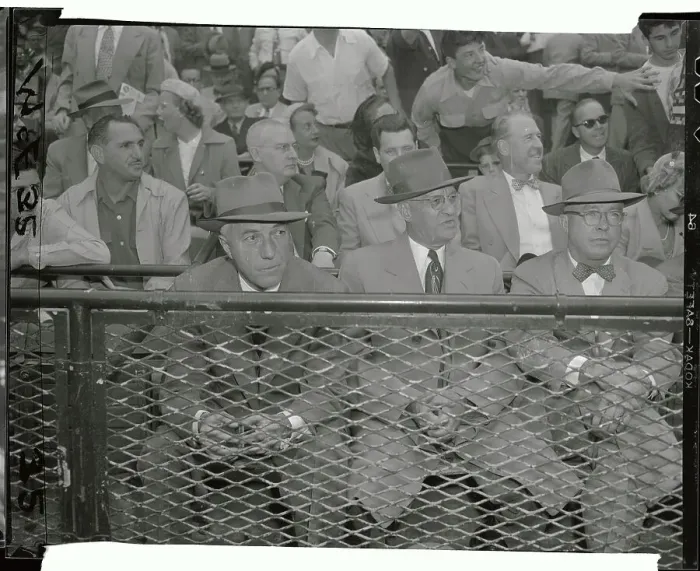 Framed Print : Baseball Representatives Sitting in Front Bleachers Before Game Framed Print : Baseball Representatives Sitting in Front Bleachers Before Game