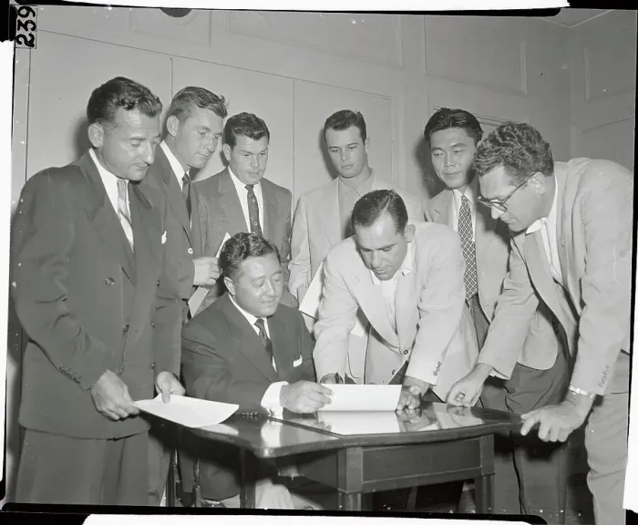 Framed Print : Baseball Team Signing Contracts Framed Print : Baseball Team Signing Contracts
