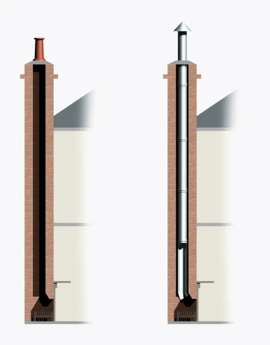 Framed Print : Basic chimney constructed of brick, and a chimney with a metal liner in it Framed Print : Basic chimney constructed of brick, and a chimney with a metal liner in it