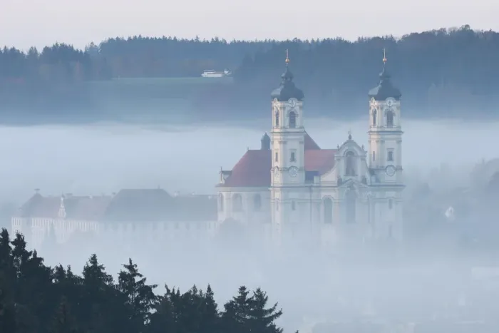 Framed Print : Basilica of Ottobeuren in fog, Unterallgaeu, Allgaeu, Bavaria, Germany, Europe Framed Print : Basilica of Ottobeuren in fog, Unterallgaeu, Allgaeu, Bavaria, Germany, Europe