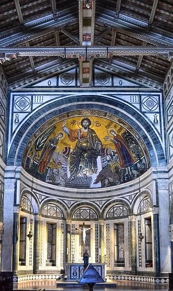 Basilica of San Miniato al Monte interior details in Florence, Italy, a UNESCO Heritage site
