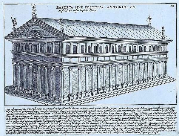 Basilica Sive Porticus Antonini PII, the temple of Antoninus Pius was located in the Piazza de Pietra next to the Pantheon on the Campus Martius, historical Rome, Italy, 1625, Rome, digital reproduction of an 18th century original