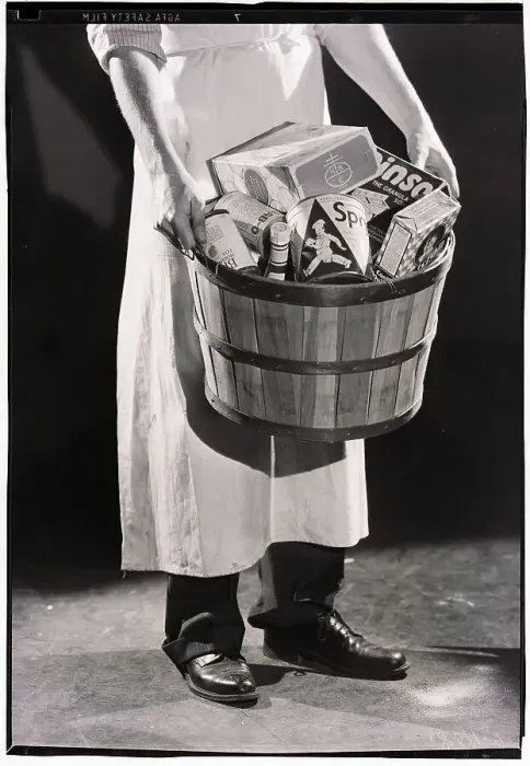 Framed Print : Basket Of Groceries, Circa 1950'S Framed Print : Basket Of Groceries, Circa 1950'S
