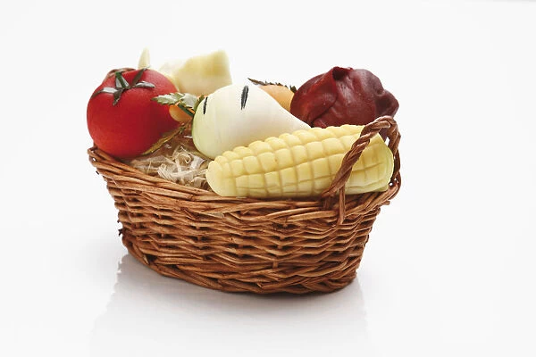 Basket with marzipan fruits