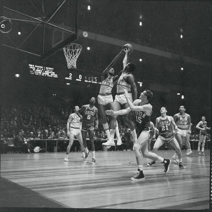 Framed Print : Basket Players Leap for Ball Framed Print : Basket Players Leap for Ball
