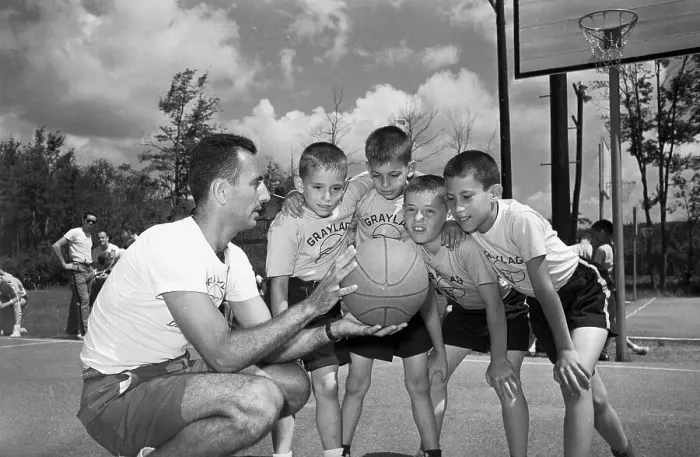 Framed Print : Basketball Player Bob Cousy Teaching at Basketball Camp Framed Print : Basketball Player Bob Cousy Teaching at Basketball Camp
