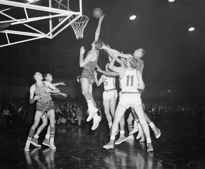 Framed Print : Basketball Players in Action at the Net Framed Print : Basketball Players in Action at the Net