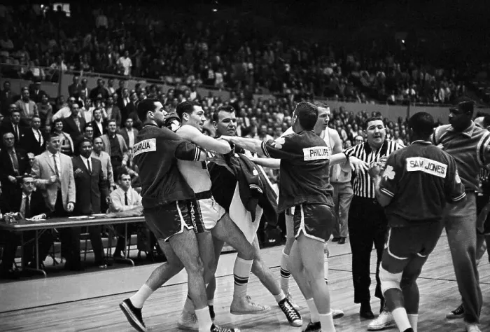 Framed Print : Basketball Players Restraining Rudy LaRusso Framed Print : Basketball Players Restraining Rudy LaRusso
