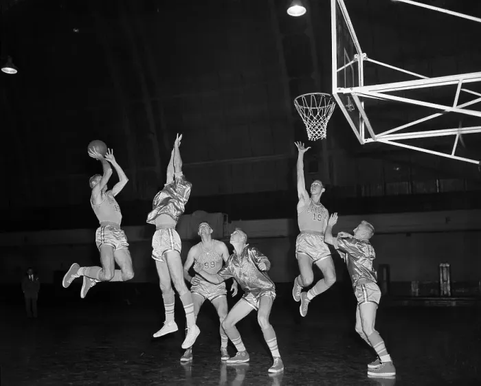 Framed Print : Basketball Players Vie for Ball Framed Print : Basketball Players Vie for Ball