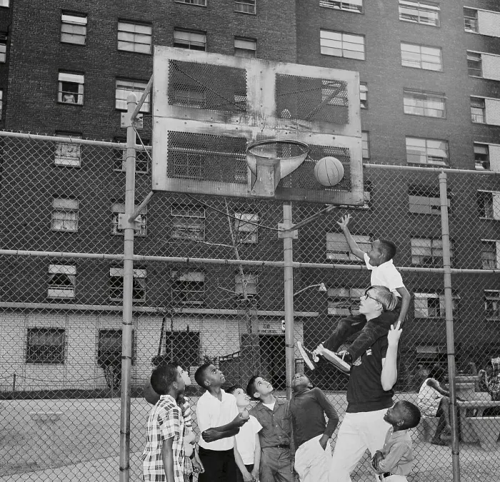 Framed Print : Basketball Star Harlan Ludewig Playing With Neighborhood Children Framed Print : Basketball Star Harlan Ludewig Playing With Neighborhood Children