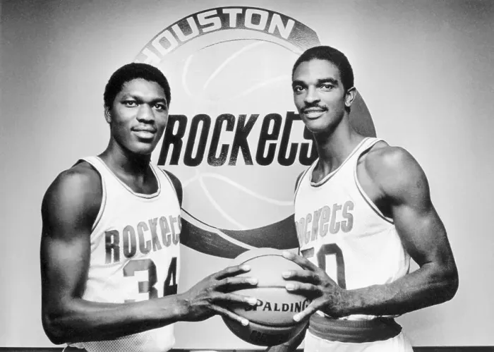 Framed Print : Basketball Stars Akeem Olajuwon and Ralph Sampson Holding Basketball Framed Print : Basketball Stars Akeem Olajuwon and Ralph Sampson Holding Basketball