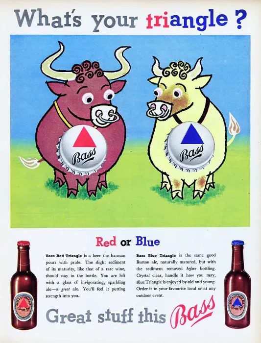 Framed Print : Bass Beer. 1955: Advertisement for Bass beer with the caption What's your triangle?' Framed Print : Bass Beer. 1955: Advertisement for Bass beer with the caption What's your triangle?'