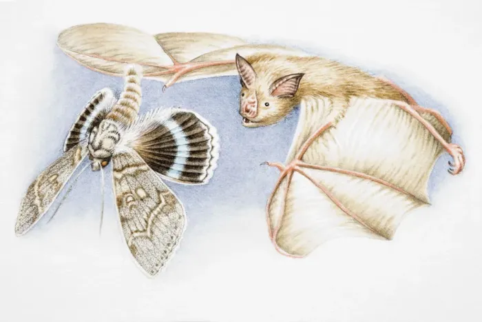 Framed Print : Bat hunting moth, both in flight Framed Print : Bat hunting moth, both in flight