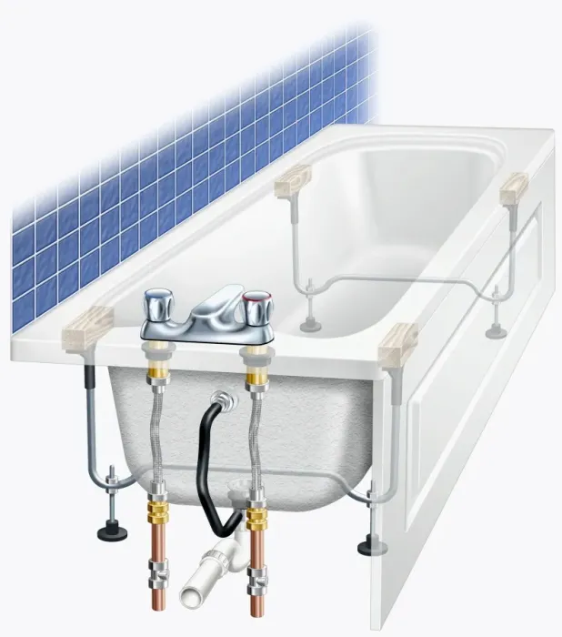 Framed Print : Bath tub with pipes exposed