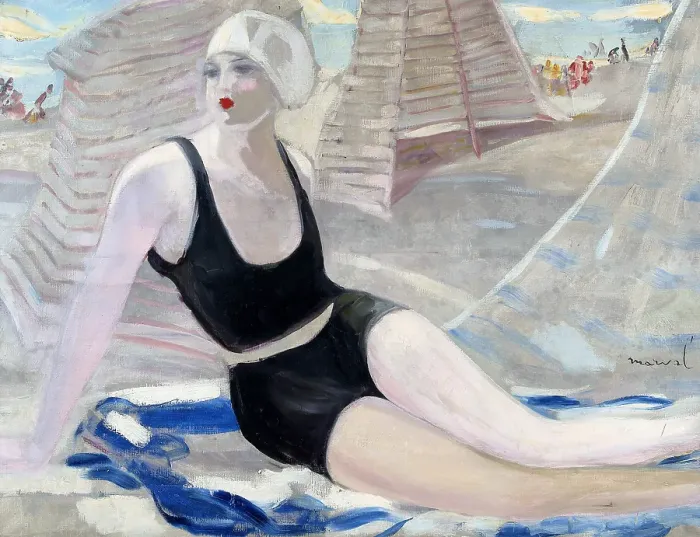 Framed Print : Bather in black swimming suit. Artist: Marval, Jacqueline (1866-1932) Framed Print : Bather in black swimming suit. Artist: Marval, Jacqueline (1866-1932)