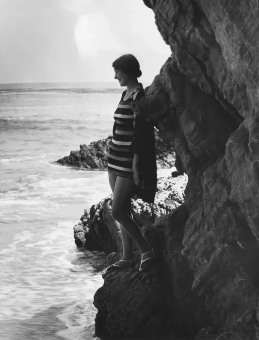 Framed Print : Bather By Cliffs