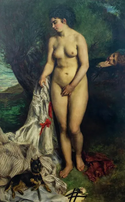 Framed Print : Bather With A Griffon Dog - Lise On The Bank Of The Seine Framed Print : Bather With A Griffon Dog - Lise On The Bank Of The Seine
