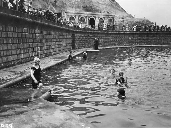 Bathers in the swimming pool at South Cliff, Scarborough, Yorkshire
