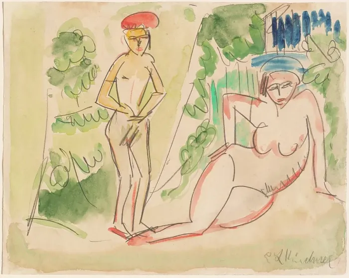 Framed Print : Two Bathers Near The Woods Framed Print : Two Bathers Near The Woods