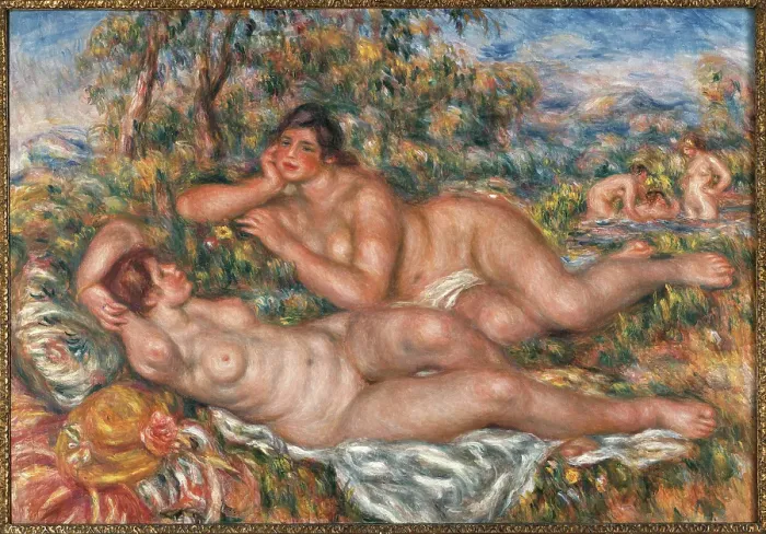 Framed Print : The Bathers, by Pierre-Auguste Renoir, 1918 - 1919 about, 20th Century, oil on canvas, cm 110 x 160 Framed Print : The Bathers, by Pierre-Auguste Renoir, 1918 - 1919 about, 20th Century, oil on canvas, cm 110 x 160